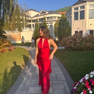 Elegant Red Halter Dress